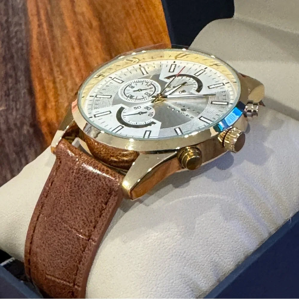 Joseph Abboud Gold Accent Leather Strap Designer Men’s Wrist Watch